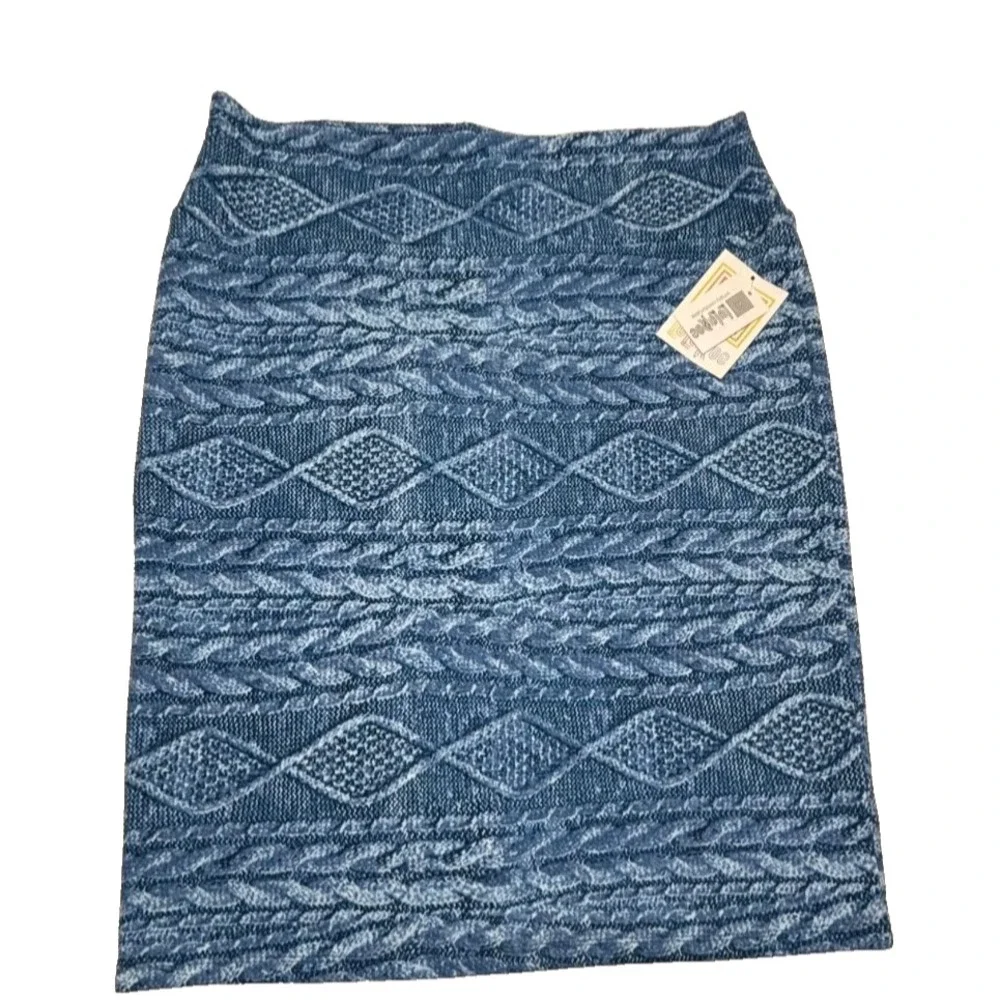 LuLaRoe Womens Skirt Size XL Cassie Blue‎ Cable Knit Print Straight Pencil NWT